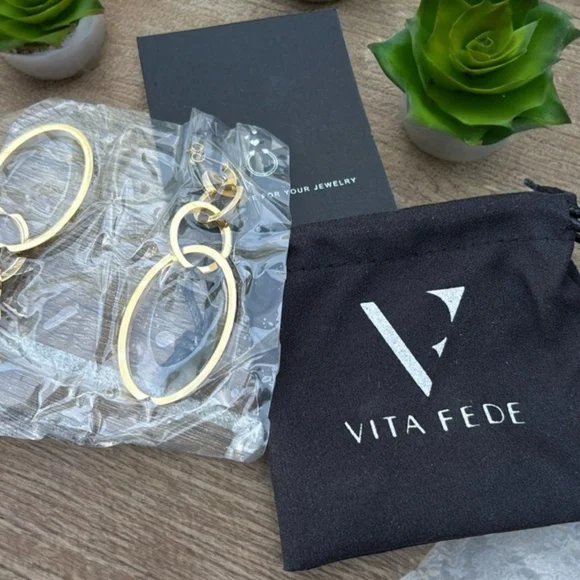 Vita Fede Gold Tone Cassio Earrings Modular Interlocking Modern Design NEW - Picture 1 of 3